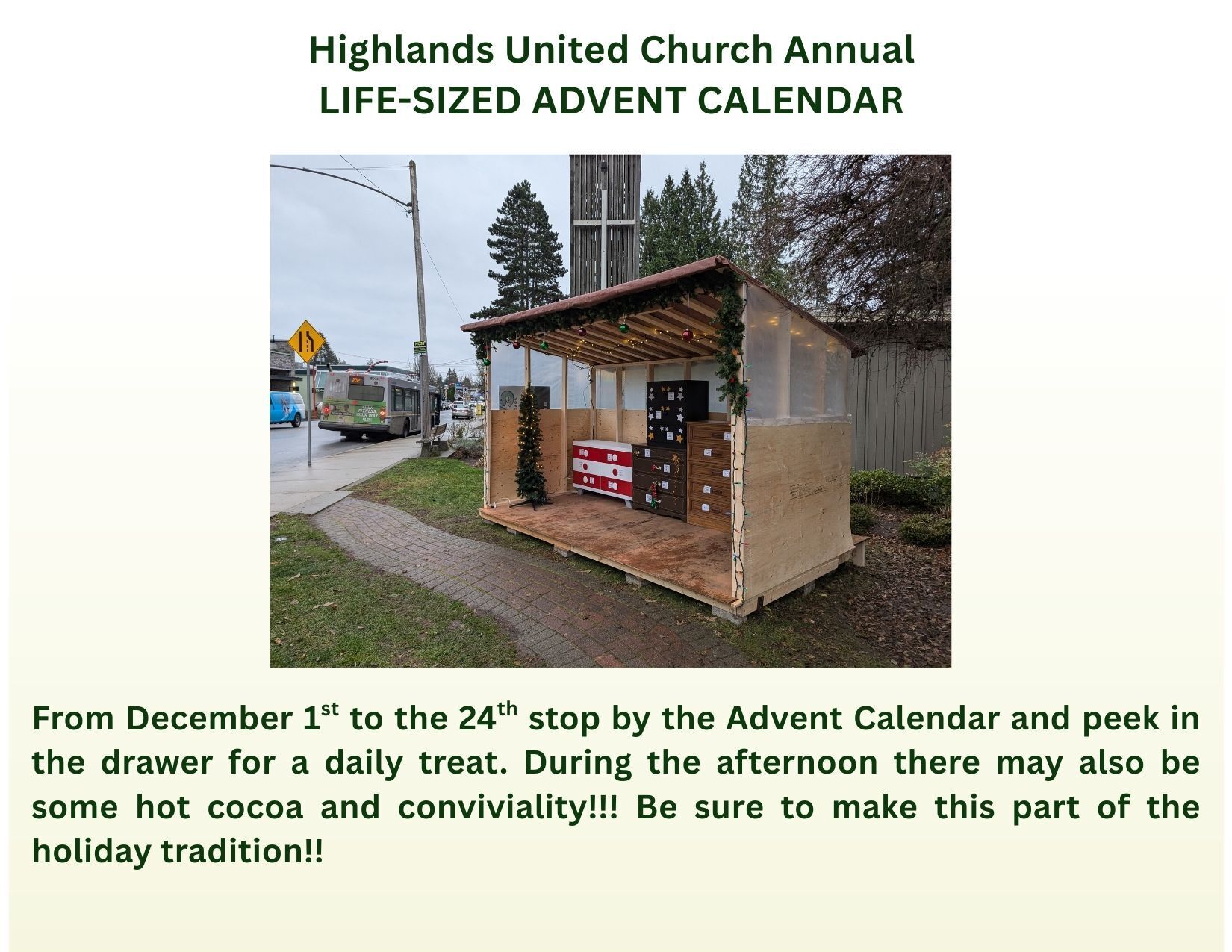 Large Advent Calendar from lawn of the church