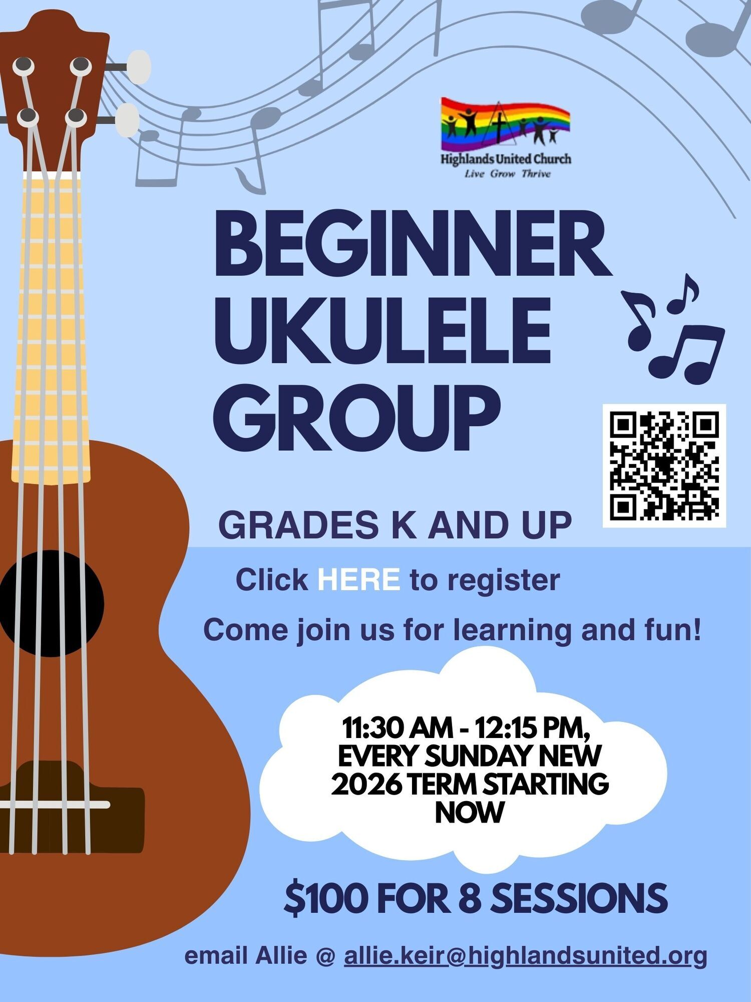 Ukulele Poster Classes starting 2026